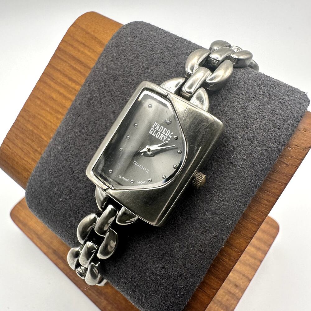 Faded Glory Women's Silver Tone Black Dial Quartz Link Watch